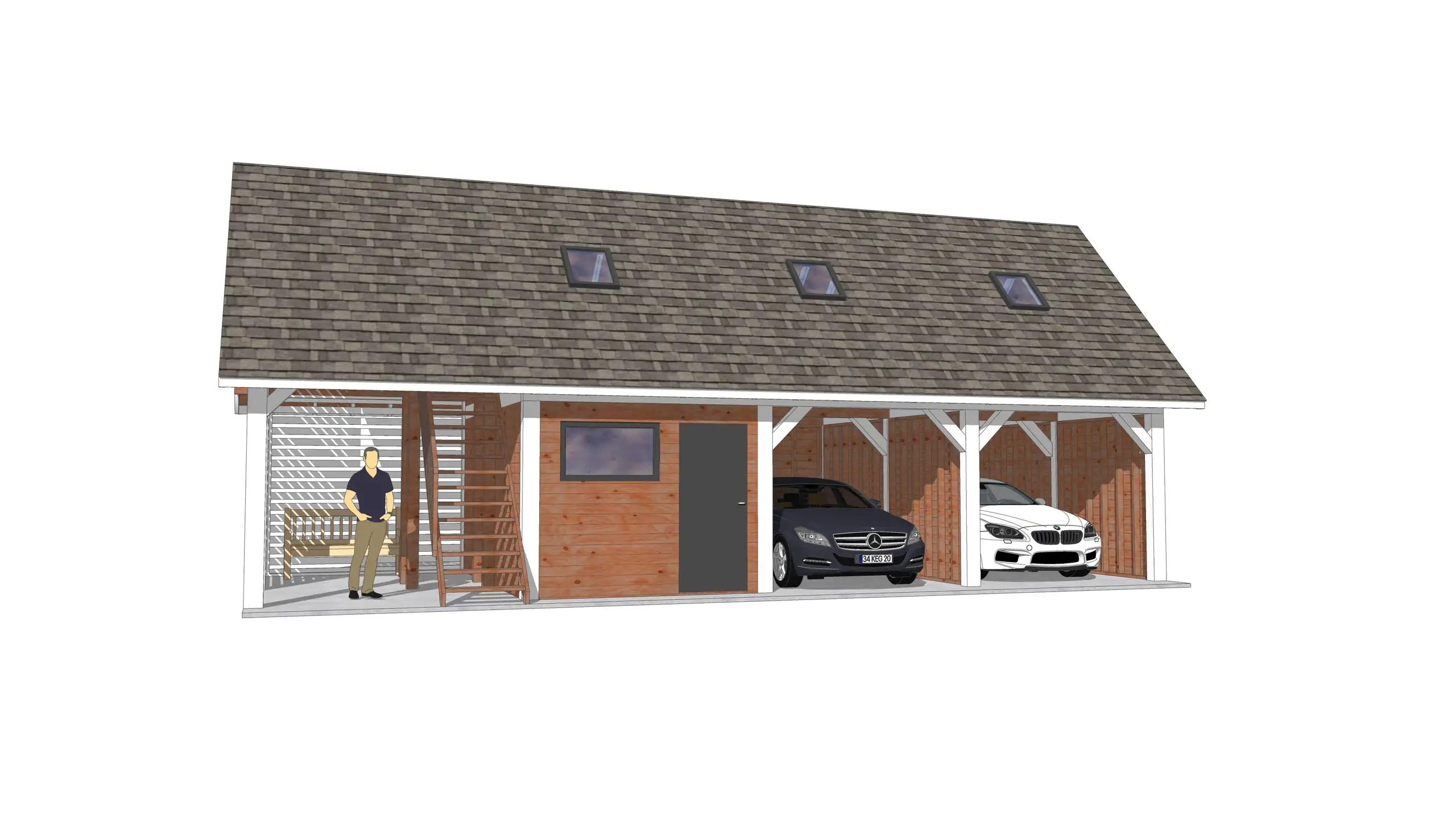 Wiata samochodowa Barbara II  11,9m x 5m – Garaż na dwa auta z przestrzenią użytkową 