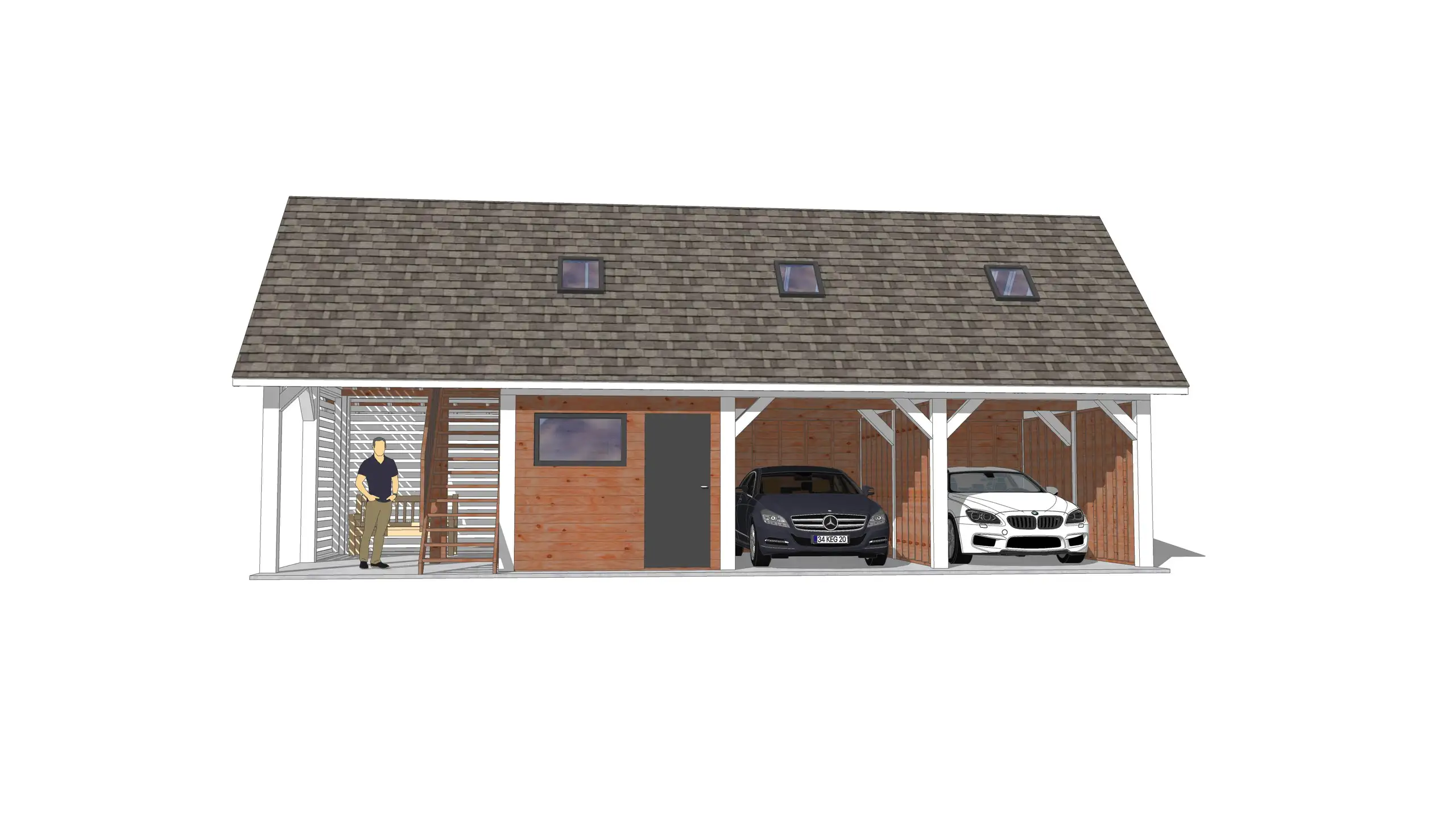 Wiata samochodowa Barbara II  11,9m x 5m – Garaż na dwa auta z przestrzenią użytkową 