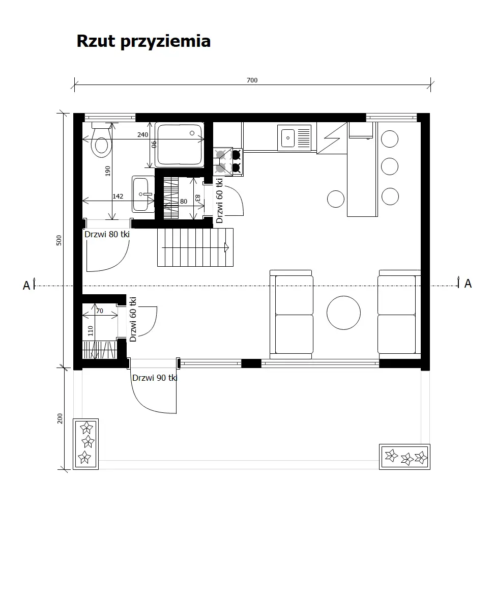 Nowoczesny domek  z antresolą Adam III 7m x 5m
